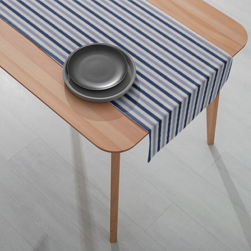 1PC Blue & White Striped Table Runner Table Flag - Digital Printed Rectangular Tablecloth for Restaurant, Banquet, Nautical Party Decoration (33x180cm/13x70.5in)4