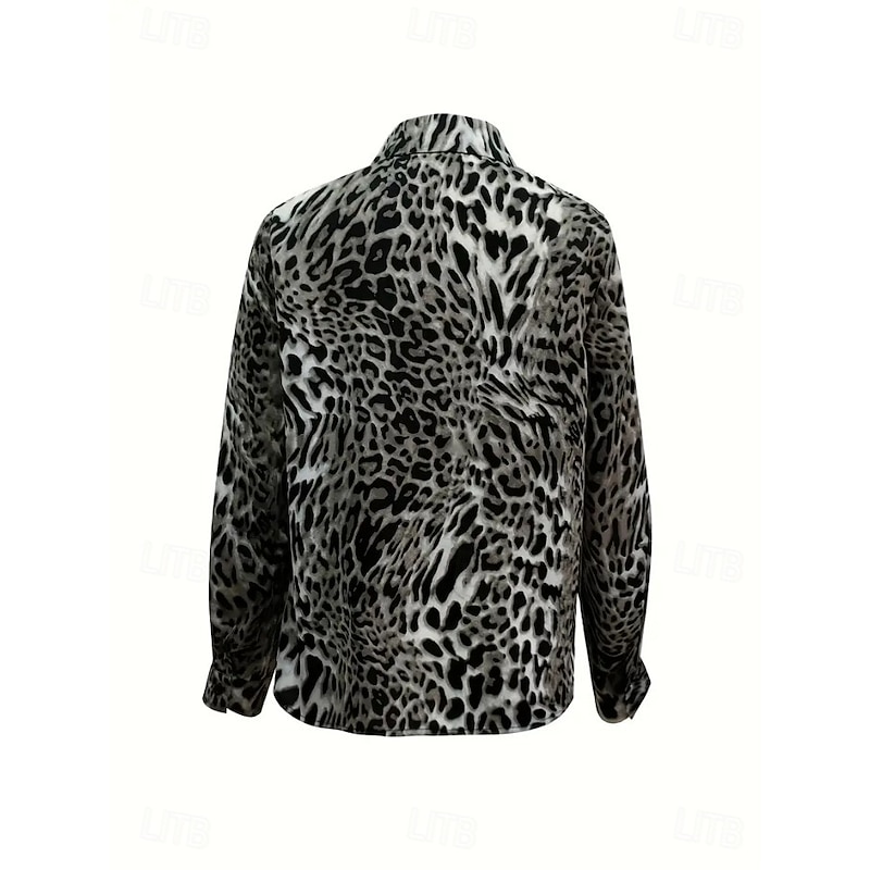 Women's Work Shirt Graphic Leopard Elegant Stylish Basic Long Sleeve Shirt Collar Regular Tops Work Party Evening Wear Daily Brown Gray Summer Fall Winter Spring, Fall, Winter, Summer4