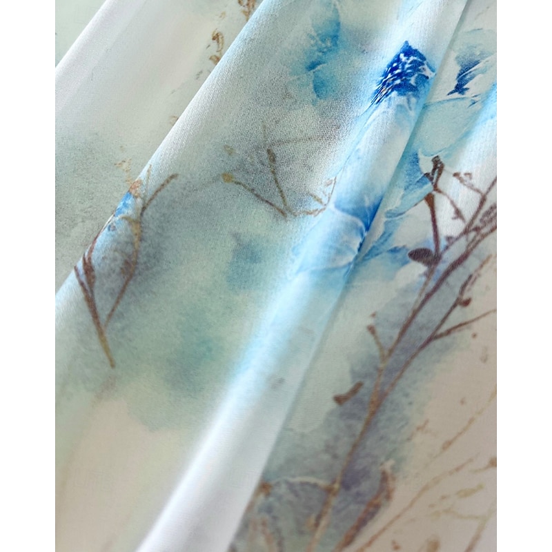 Women's Long Dress Maxi Dress Cocktail Dress Chiffon Dress Print Dress Fashion Modern Vacation Tea Party Going out Regular Fit Flower Long Sleeve V Neck White Light Blue Fall3