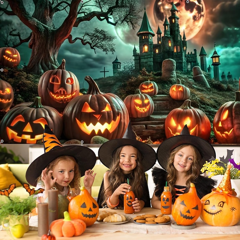 Halloween Garage Door Cover Large Hanging Backdrop Pumpkin Dark Punk Gothic Style Party Outdoor Shooting Backgrounds Yard Haunted House Home Decor4