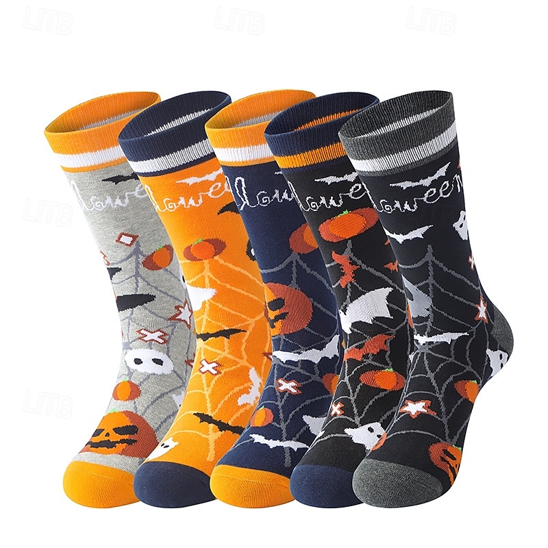 Halloween Cross-Border Cotton Socks, Moisture-Wicking Mid-Calf Casual Socks with Pumpkin Design, Oversized Unisex Trendy Street Style Hosiery