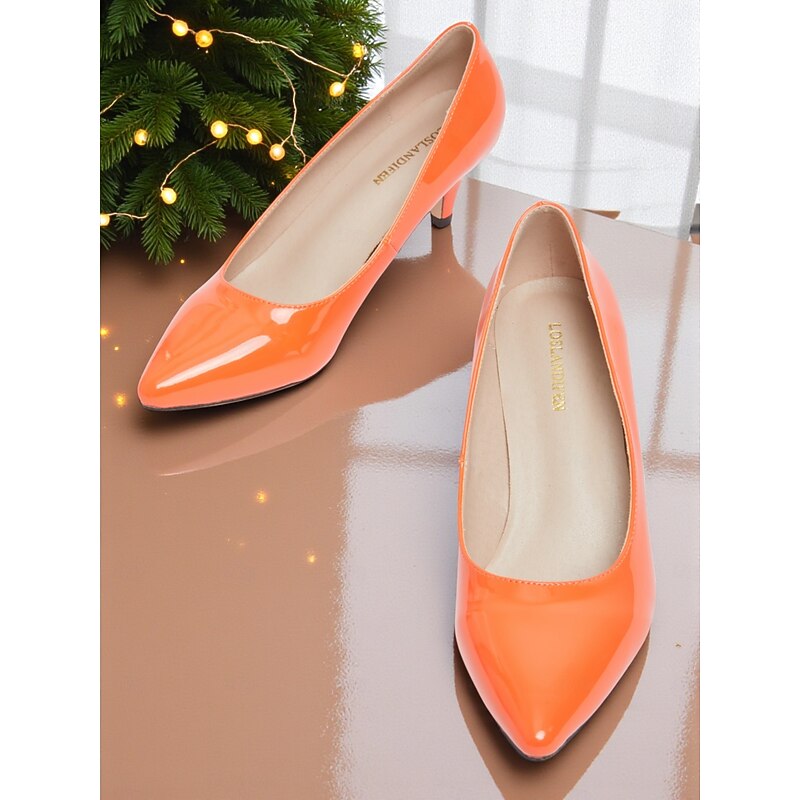 Women's Orange Patent Leather Kitten Heel Pumps - Pointed Toe Party Shoes for Nightlife, Clubbing and Evening Events4