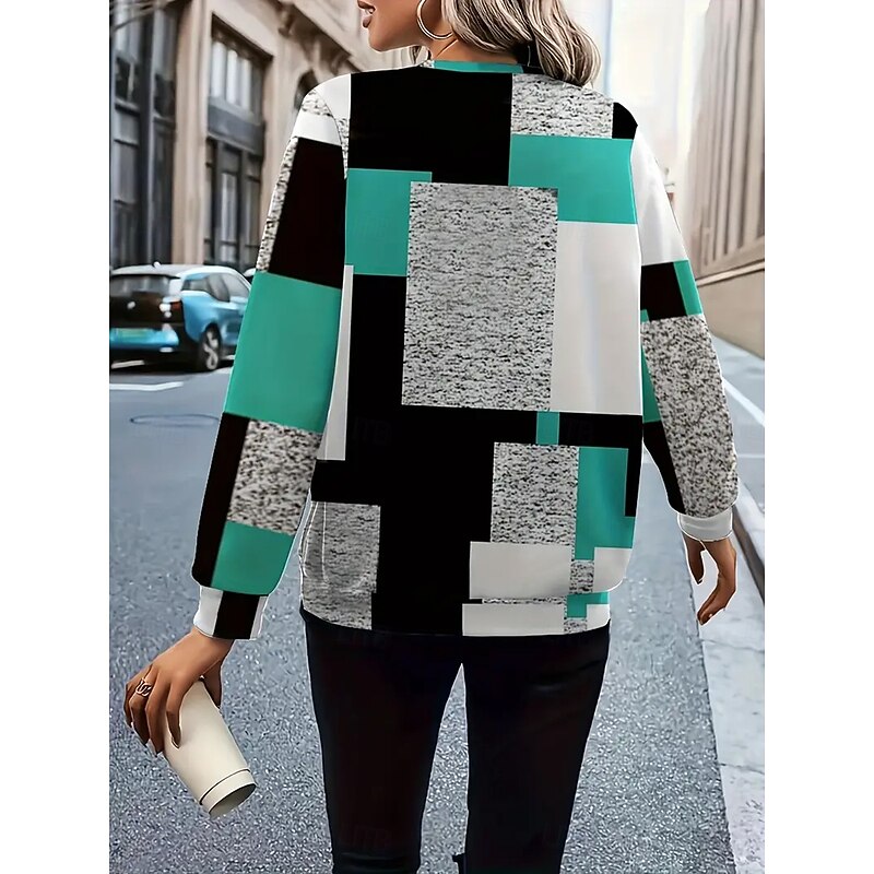 Women's Pullover Sweatshirt Zip Up Sweatshirts Graphic Geometric Color Block Fashion Casual Long Sleeve Crew Neck Regular Tops Street Dailywear Zipper Print Red Blue Purple Orange Green Fall Winter2