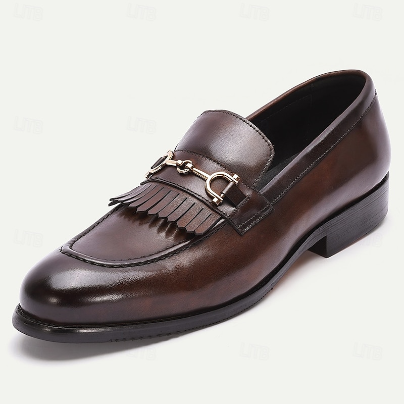 Men's Dark Brown Tassel Loafers with Horsebit Accent – Vintage Slip-On Leather Shoes for Daily Wear, Office and Dinner Dates2