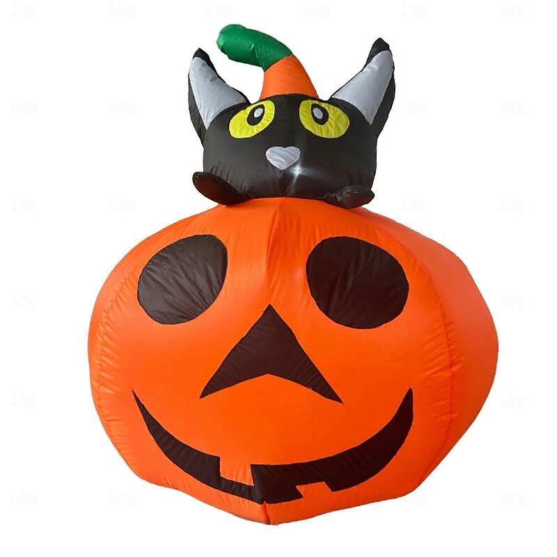 1 Pc 1.3M Halloween Smiling Pumpkin Black Cat Combo with LED Inflatable Air Model Indoor and Outdoor Courtyard Lawn Party Halloween Festival Atmosphere Decorative Light EU/US/UK/AU Plug3