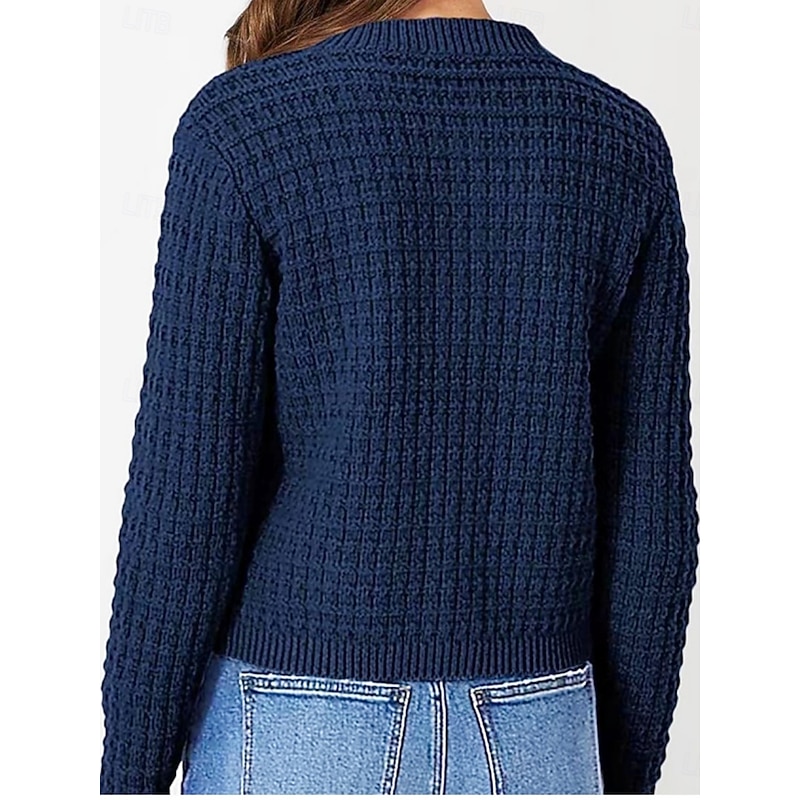 Women's Cardigan Daily Stylish Basic Crochet Crew Neck Buttons Knitted Long Sleeve Regular Tops Knit Outdoor Daily Black Navy Blue Fall Winter2