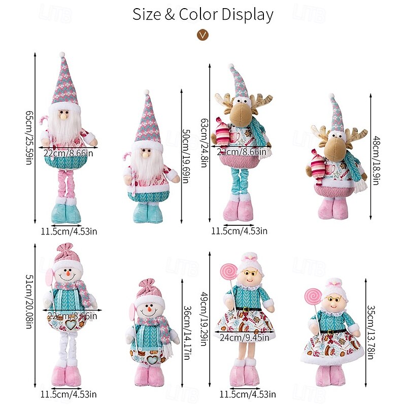 Christmas Pink Telescopic Santa and Snowman Figurines, Adjustable Height Xmas Ornaments for Table, Shelf, and Window Display Holiday Decorations2