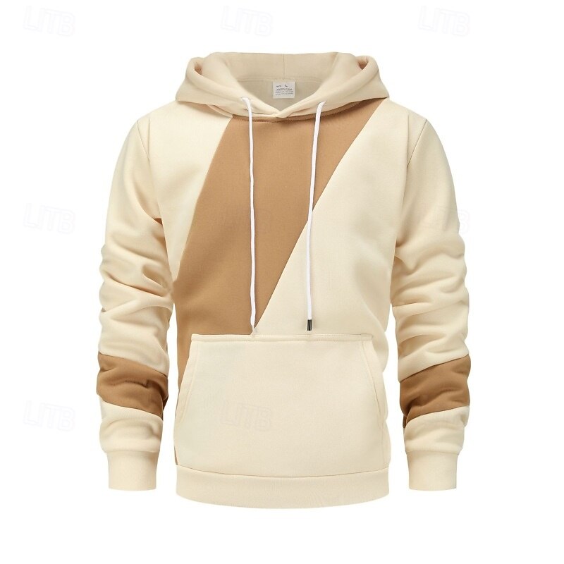 Men's Hoodie Pullover Hoodie Sweatshirt Fleece Hoodie Fleece lined Hoodie Black Khaki Beige Gray Hooded Plain Patchwork Color Block Sports & Outdoor Casual Daily Streetwear Cool Sportswear Spring3