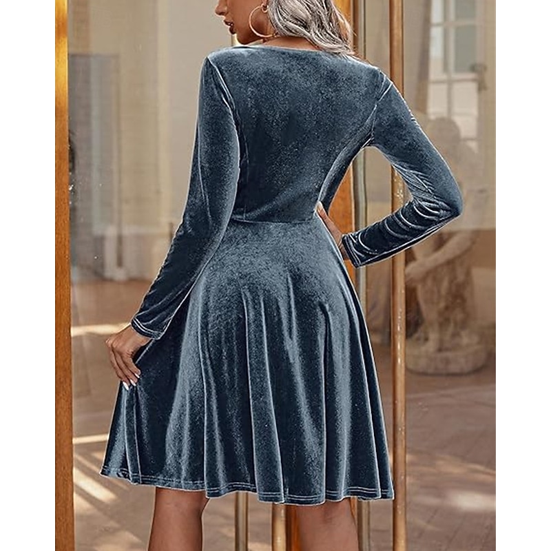 Women's Mini Dress Velvet Dress Cocktail Dress Fashion Classic Modern Outdoor Evening Party Holiday Regular Fit Plain Long Sleeve Crew Neck Black Burgundy Royal Blue Green Fall4