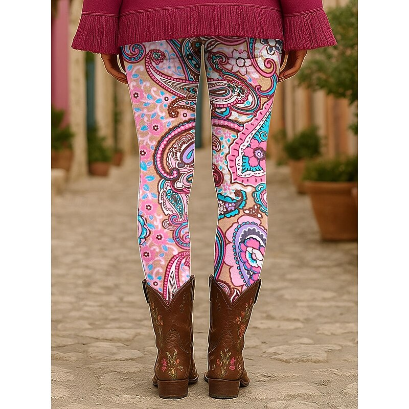 Women's Leggings Vacation Vintage Fashion Ankle-Length High Waist Floral Graphic Printing Thermal Warm Soft Breathable Stretchy Formal Outdoor Vacation Pink Blue Green Spring Fall Skinny2