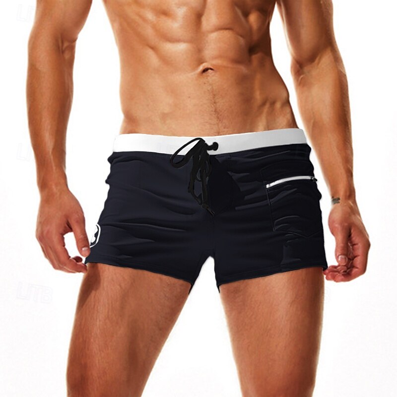 Men's Swim Trunks Swim Shorts Board Shorts Drawstring with Mesh lining Mesh Lining Solid Color Quick Dry Breathable Short Beach Swimming Pool Bathing Sports Fashion Black Red Micro-elastic4