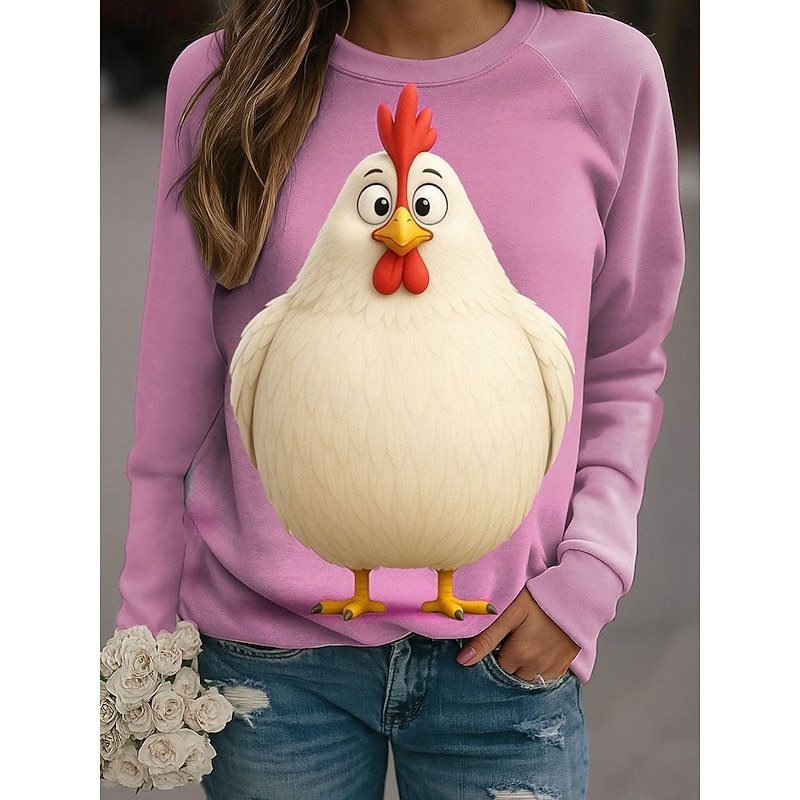 Women's Pullover Graphic Animal Casual Long Sleeve Crew Neck Regular Tops Casual Pink Blue Purple Green Khaki Spring Fall Winter