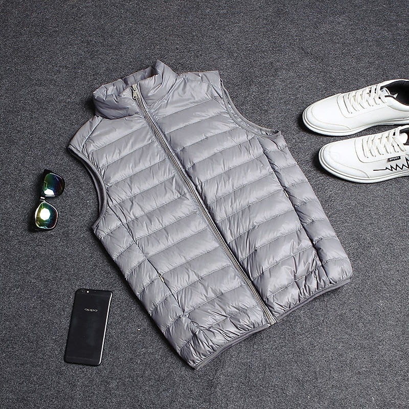 Men's Puffer Vest Vest Gilet Vacation Daily Date Fashion Casual Fall & Winter Pocket Polyester Warm Comfortable Solid Color Zipper Stand Collar Regular Fit Black Wine Navy Blue Gray Vest4