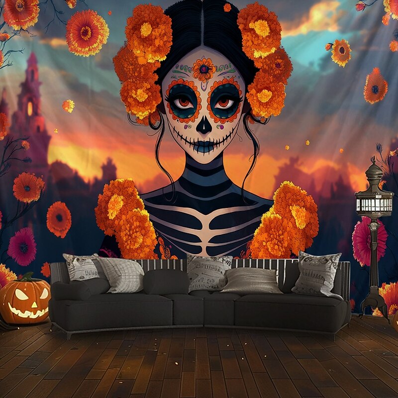 Day of the Dead Tapestry Banners Wall Hangings Skeleton Mexico Dark Punk Gothic Style Party Dorm Shooting Backgrounds Home Decor3