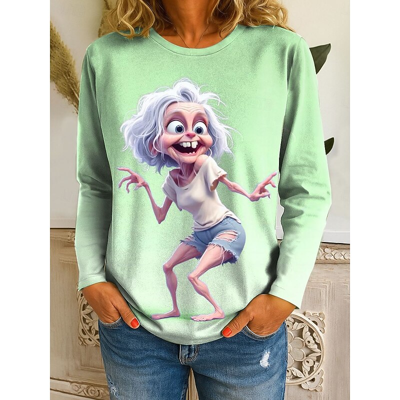 Women's T Shirt Graphic Cartoon Gradient Vintage Stylish Classic Long Sleeve Crew Neck Regular Tops Daily Print Pink Blue Purple Green Spring Fall Winter4