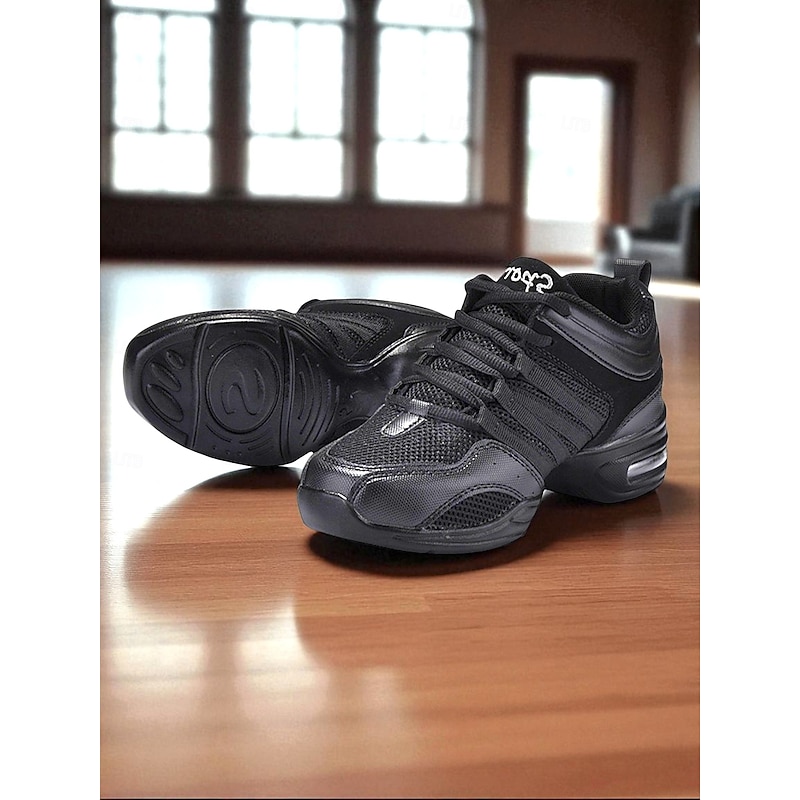 Women's Red and Black Mesh Jazz Dance Sneakers with Split Sole, Lightweight Breathable Design - Professional Practice Footwear for Hip Hop, Zumba, and Ballroom Training4