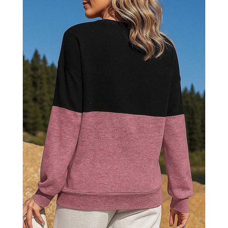 Women's Pullover Sweatshirt Casual Tops Colorblocking Long Sleeve Top Athleisure Fall V Neck Patchwork Lightweight Workout Outdoor Training Sportswear Activewear White Pink Green2
