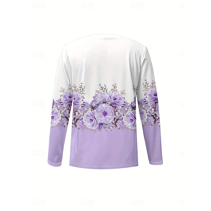 Women's T Shirt Floral Graphic Plants Vintage Stylish Classic Long Sleeve V Neck Regular Tops Daily Print Purple Spring Fall Winter3