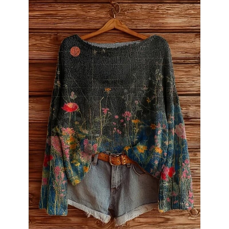 Women's Sweater Casual Soft Geometric Color Block Stylish Modern Long Sleeve Crew Neck Regular Tops Daily Holiday Print Black Pink Red Green Spring Fall Winter3