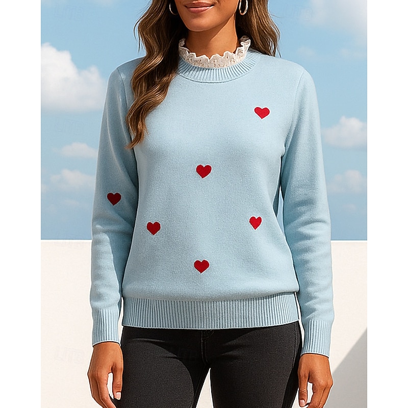Women's Casual Tops Pullover Sweater Embroidery Long Sleeve Top Athleisure Fall Heart Fashion Warm Workout Outdoor Training Sportswear Activewear Black Blue Green