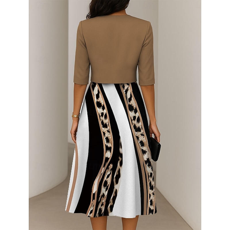 Women's Dress Set A Line Dress Summer Dress Elegant Casual Graphic Leopard Print Midi Dress Half Sleeve V Neck Vacation Date Pink Blue Green Spring Fall Regular Fit2