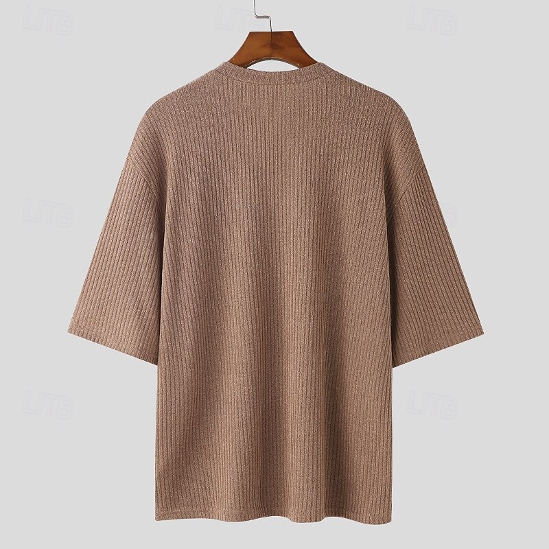 Men's T Shirt Tee Short Sleeve Shirt Tee Top Half Sleeve V Neck Summer Plain Fashion Designer Basic Knitting Vacation Street Going out Black Coffee Top Tee for Men3