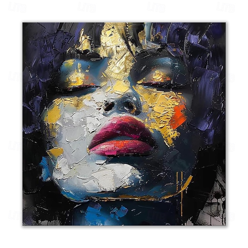 Handmade Oil Painting Acrylic Canvas Wall Art Decoration Pop Art Women Face Knife Drawing for Home Decor Rolled Frameless Unstretched Painting3