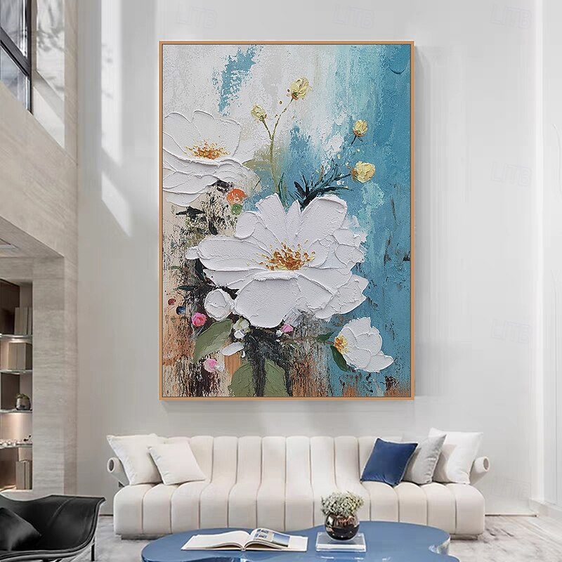 Mintura Handmade Textured Flower Oil Paintings On Canvas Wall Art Decoration Modern Abstract Picture For Home Decor Rolled Frameless Unstretched Painting