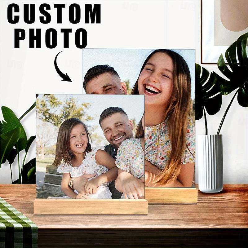 Personalized Photo Acrylic Plaque with Wooden Base Custom Decorative Keepsake for Christmas Gift Valentine's Day, Birthday, Wedding Gifts – Ideal for Home, Office,