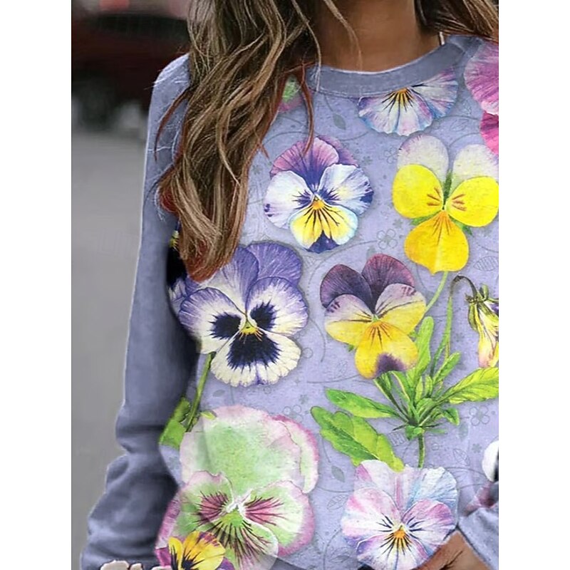 Women's Sweatshirts Floral Graphic Warm Romantic Classic Long Sleeve Crew Neck Round Neck Regular Tops Home Street Dailywear Print Purple Spring Fall Winter2