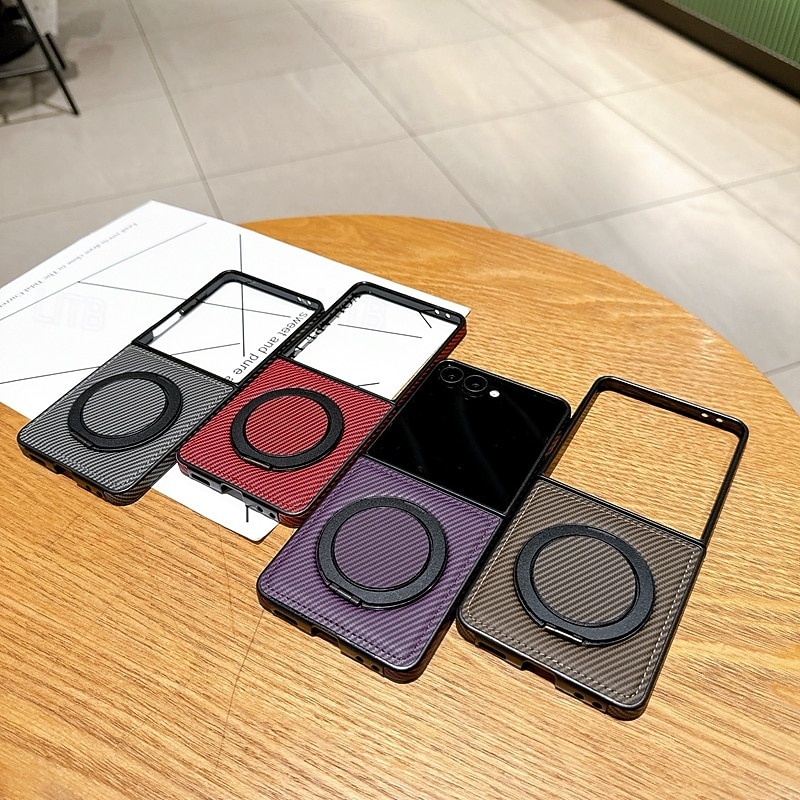 Phone Case For Samsung Galaxy Z Flip 7 Z Flip 6 Z Flip 5 Z Flip 4 Back Cover Kickstand Shockproof Retro TPU PU Leather2