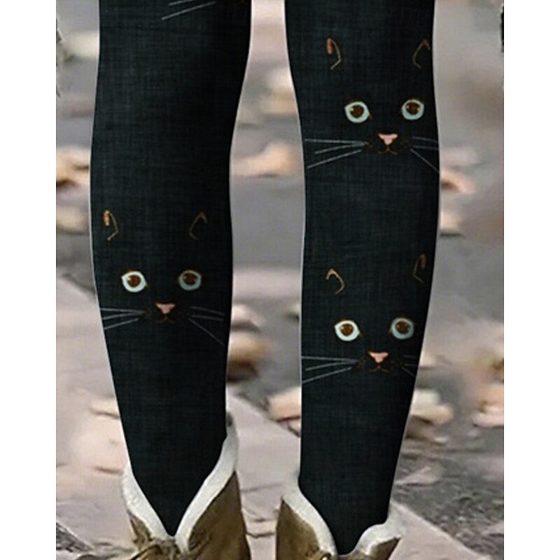 Women's Pants Trousers Leggings Cozy Leggings Streetwear Casual Full Length High Waist Cat Striped Elastic Waist Print Breathability Comfortable Stretchy Vacation Street Daily Wear Black 1# Black4