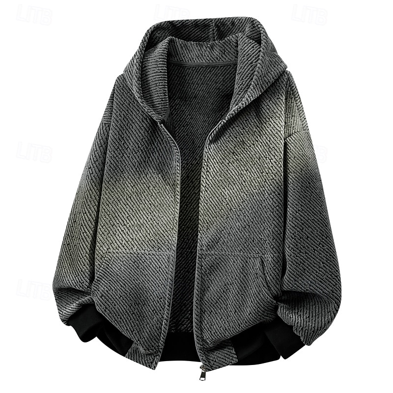Men's Jacket Casual Jacket Outdoor Vacation Warm Zipper Pocket Fall Winter Plain Fashion Streetwear Standing Collar Regular Dark Gray Black Beige Jacket