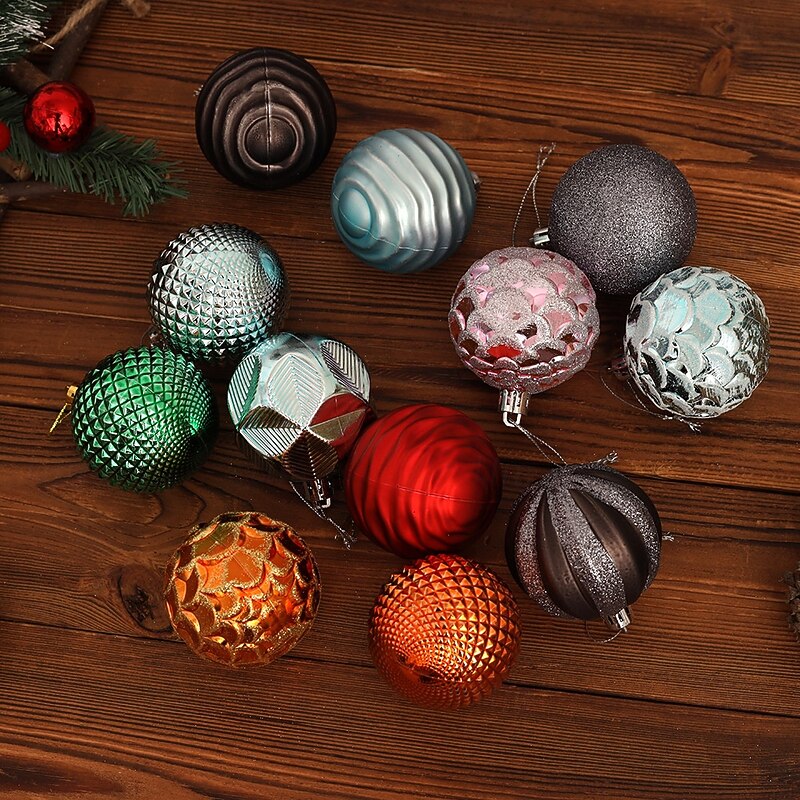 12 Pcs Christmas Tree Balls Baubles Ornaments 6cm Colorful Shatterproof Hanging Decoration Set For Xmas Tree Painted Shaped Balls Boxed Holiday Party Decor Accessories4