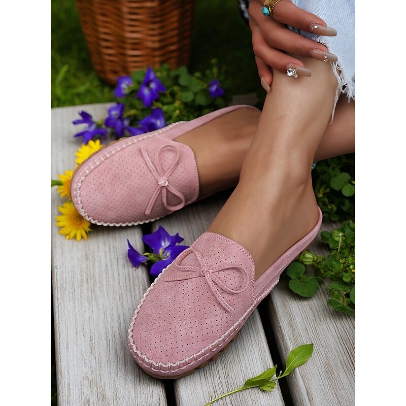 Women's Pink Foldable Slip-On Mules – Lightweight Perforated Moccasins for Casual Wear, Driving and Outings3