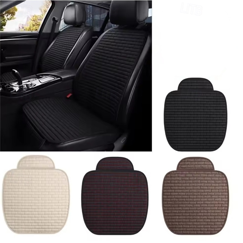 Universal Flax Car Seat Cover Breathable Linen Fabric Front Rear Seat Cushion Protector Auto Interior Men Car Accessories