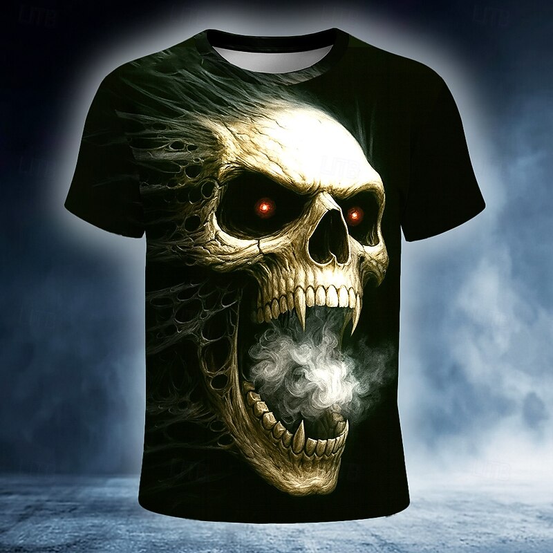 Halloween Men's Skull T Shirt Short Sleeve T shirt 3D Print Crew Neck Shirt Exaggerated Designer Horror Party Street Club Black Summer Spring All Seasons Clothing Apparel S M L XL XXL XXXL