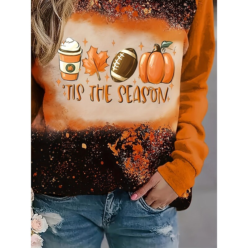 Halloween Women's Sweatshirts Pumpkin Graphic Letter Fashion Casual Long Sleeve Crew Neck Round Neck Regular Tops Casual Print Orange Summer Spring Fall3