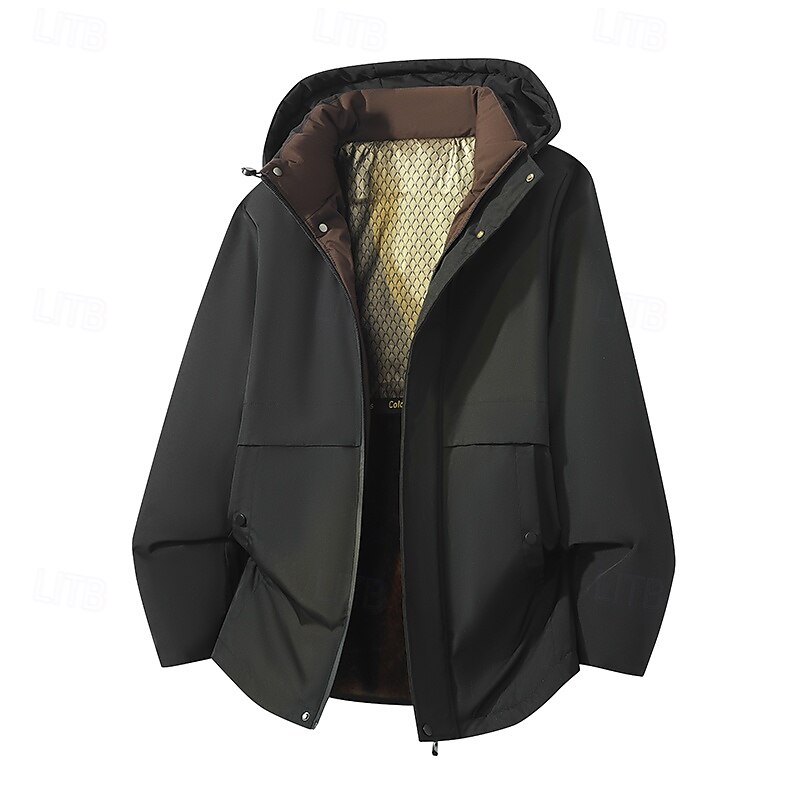 Men's Jacket Casual Jacket Outdoor Vacation Warm Zipper Pocket Fall Winter Plain Fashion Streetwear Standing Collar Regular Black Ink Blue Gray Jacket