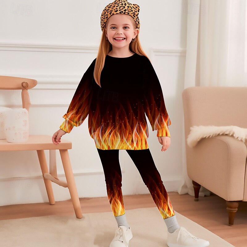 Girls' 3D Graphic Sports Suit Tracksuits Sweatshirt & Legging Set Long Sleeve Spring Fall Daily Casual Tights Kids 4-12 Years Crew Neck Outdoor Vacation Sports Tailored Fit3