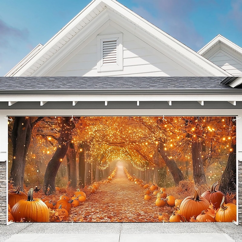 Halloween Tapestry Garage Door Cover Large Hanging Backdrop Pumpkin Rustic Cottagecore Dark Punk Gothic Style Autumn Party Outdoor Shooting Backgrounds Yard Home Decor