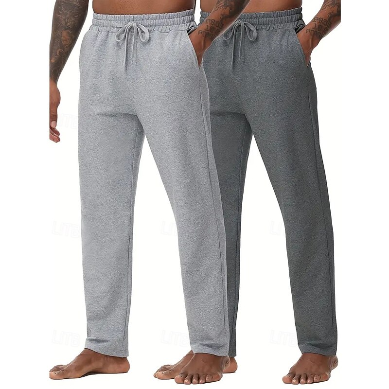 Multi Packs 2pcs Men's black+dark grey Sweatpants Trousers Drawstring Elastic Waist Plain Vacation Daily Wear Polyester Spring2