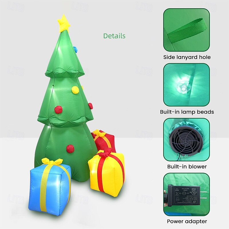 1 Pc 2.3M/7.5FT Christmas tree gift box light emitting inflatable air model indoor and outdoor courtyard garden lawn party Christmas holiday atmosphere decoration light EU/US/UK/AU Plug2