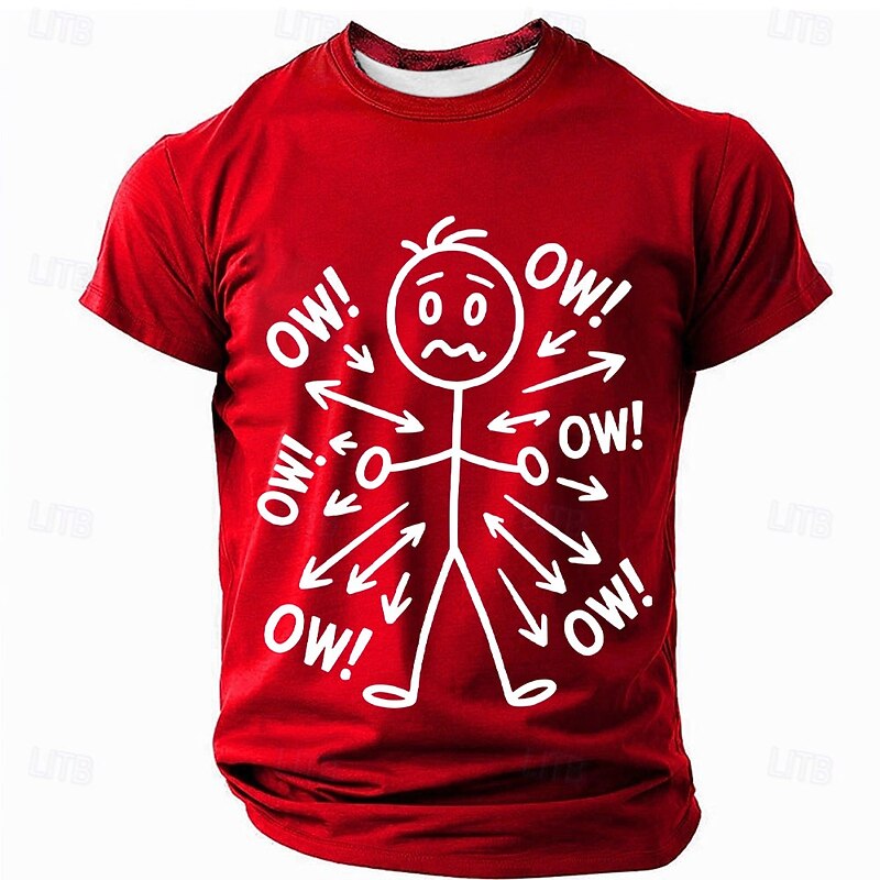 Men's Funny Graphic T-Shirt - Distressed Stick Figure 'Ow!' Design Short Sleeve Tee for Pain Humor & Lifestyle2