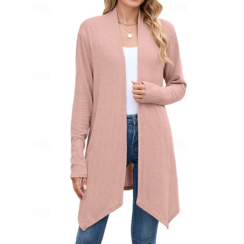 Women's Cardigan Casual Solid Color Ribbed V Neck Knitted Asymmetric Hem Long Sleeve Long Tops Knit Holiday Going out Weekend Black Pink Fall