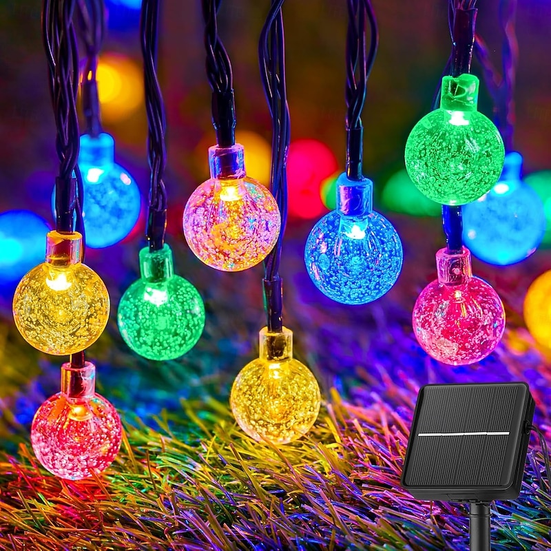 Solar Bulb String Lights Outdoor 50 LEDs 7m Crystal Ball Solar Light 6.5m 30 Leds Outdoor IP65 Waterproof 8 Models String Fairy Lamps Solar Garden Garlands Christmas Decoration