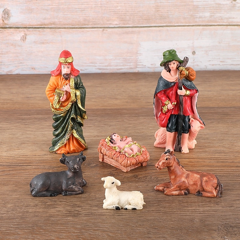 10pcs Christmas Nativity Scene Figurines Set, Resin Holy Family Mary, Joseph, Baby Jesus, Religious Christmas Decor, Nativity Manger Figurines3