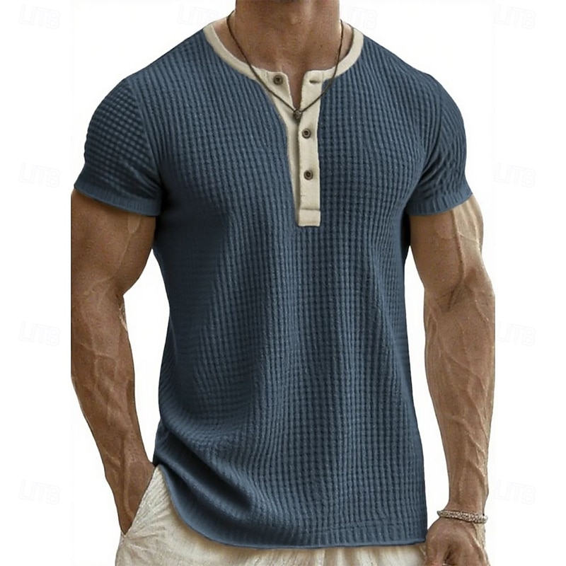 Men's Henley Shirt Tee Tee Top Short Sleeve Henley Summer Fall Retro Fashion Designer Nostalgic Fashion Vintage Vacation Street Going out Black White Pink Top Tee for Men