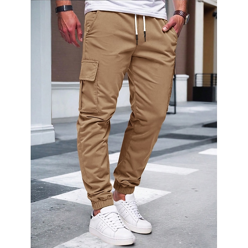 Men's Cargo Pants Cargo Joggers Tactical Pants Trousers Drawstring Elastic Waist Plain Comfort Moisture Wicking Full Length Outdoor Party Daily Fashion Streetwear Black Yellow2