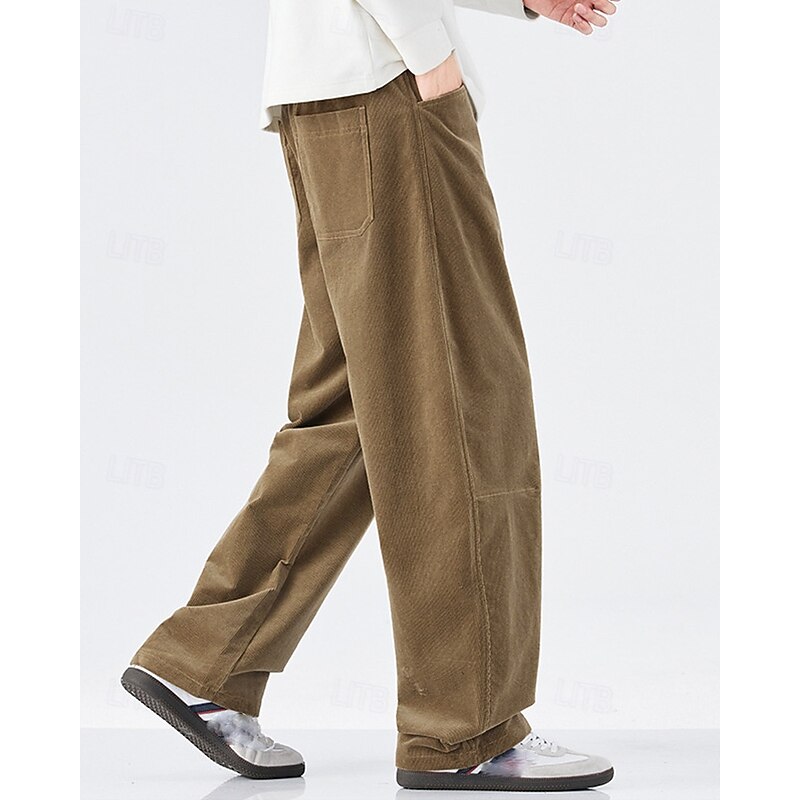 Men's Corduroy Pants Trousers Casual Pants Drawstring Pocket Elastic Waist Plain Comfort Sports Outdoor Daily Fashion Casual Black Khaki Micro-elastic3
